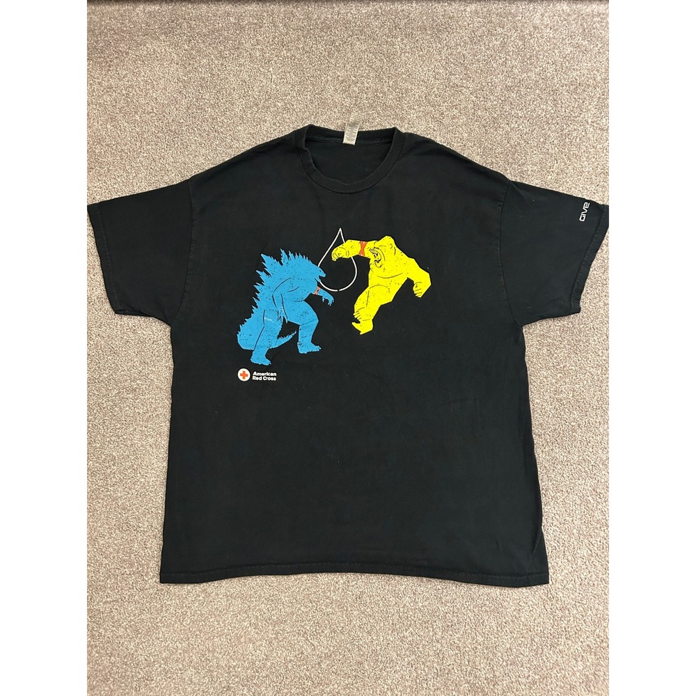 American Red Cross Godzilla x Kong T-Shirt Mens XL Black Excellent Promo Tee